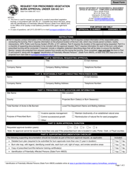 State Form 50864 &quot;Request for Prescribed Vegetation Burn Approval Under 326 Iac 4-1&quot; - Indiana
