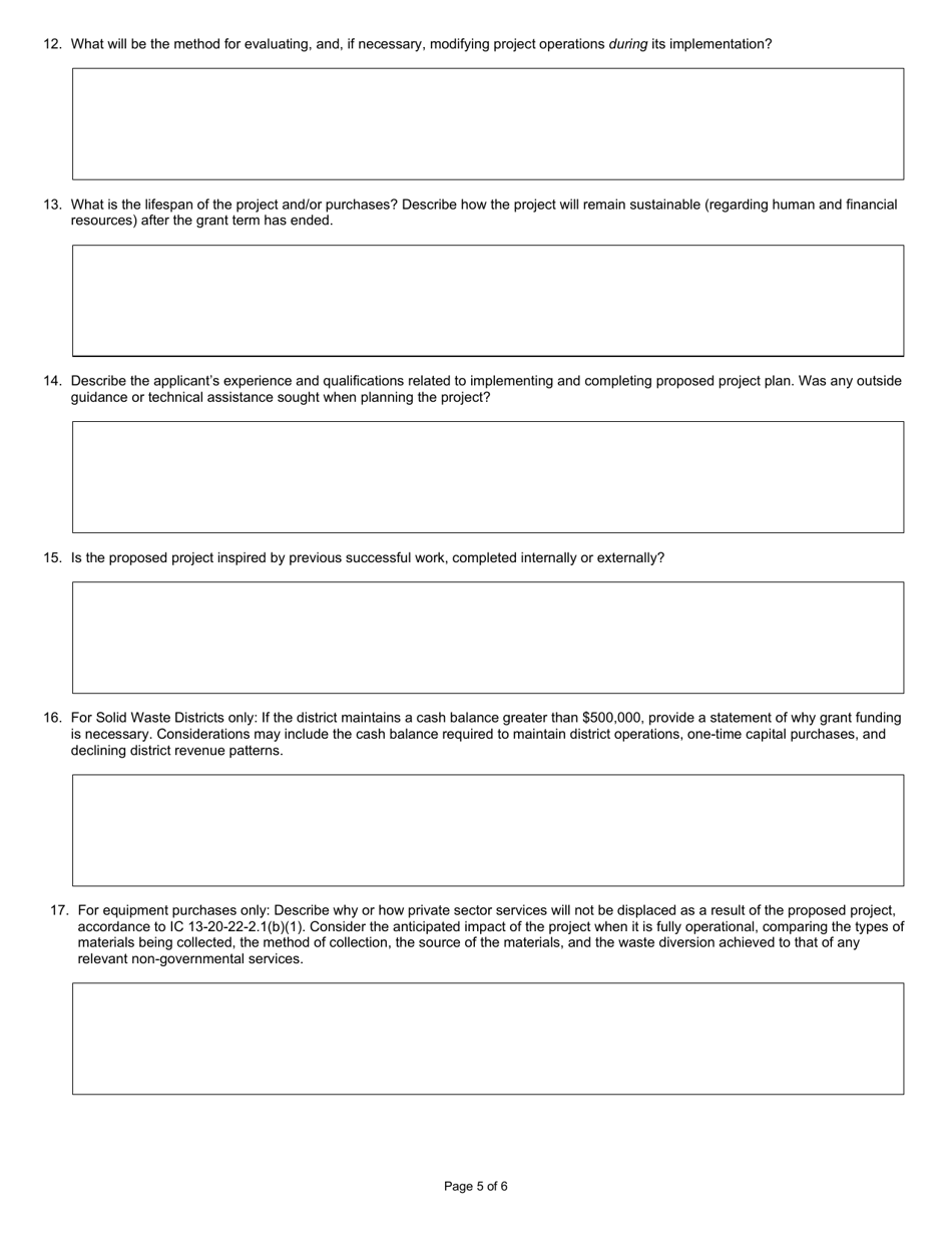 State Form 56847 Community Recycling Grant Program Application - Indiana, Page 5