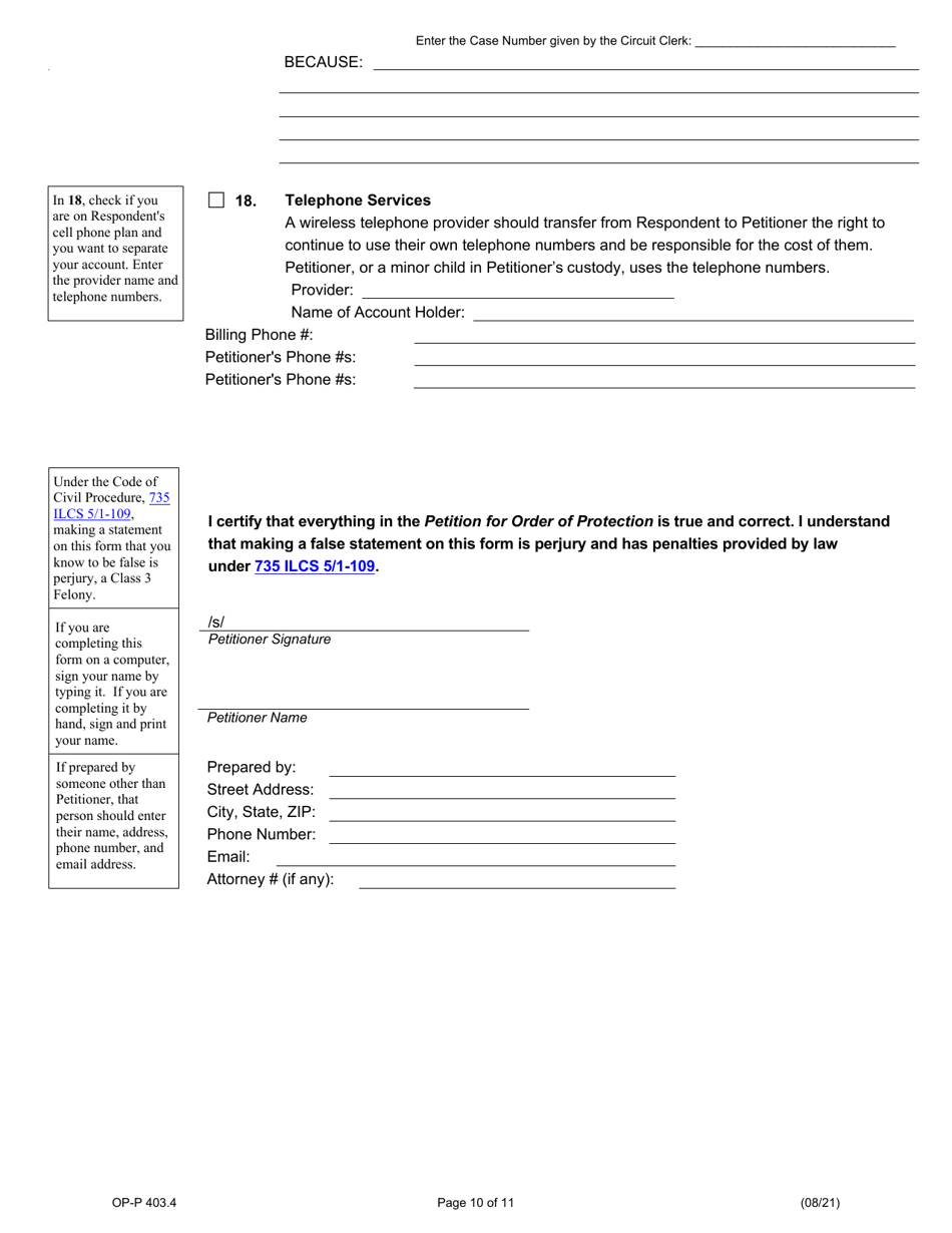 Form OP-P403.4 Petition for Order of Protection - Illinois, Page 10