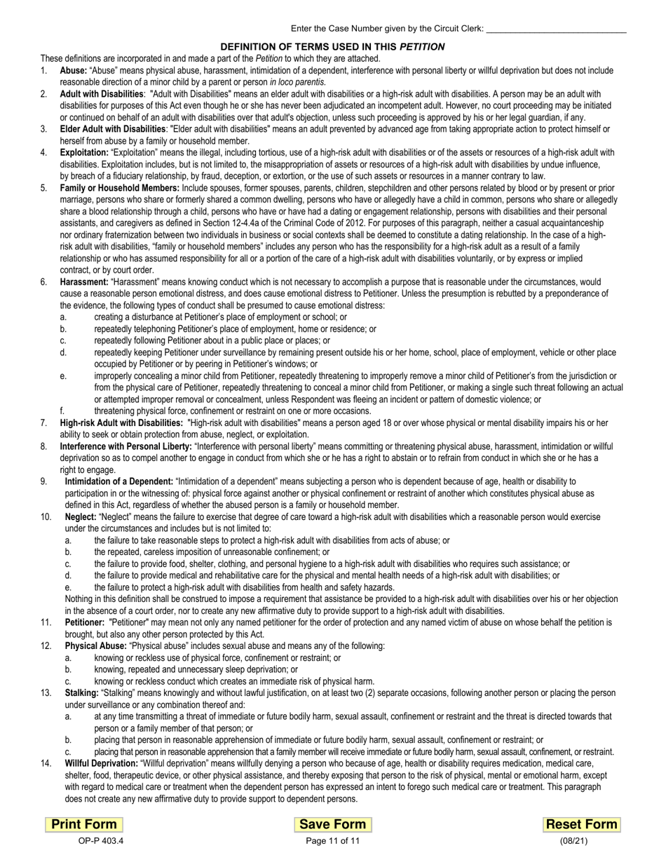 Form OP-P403.4 Petition for Order of Protection - Illinois, Page 11