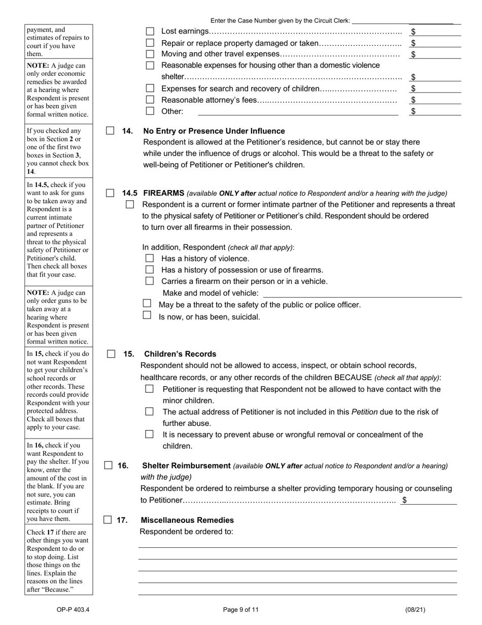 Form OP-P403.4 Petition for Order of Protection - Illinois, Page 9