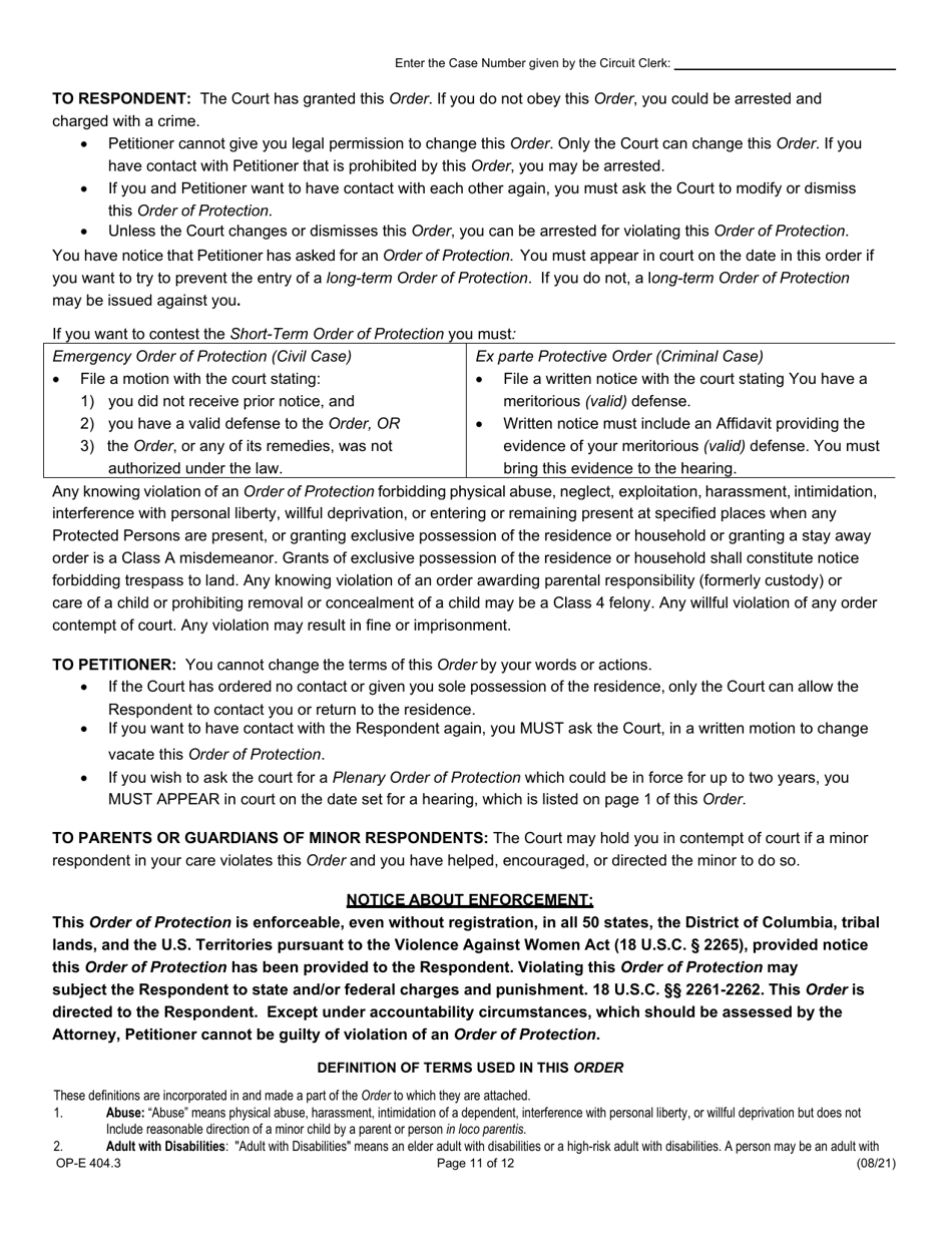 Form OP-E404.3 Emergency Order of Protection - Illinois, Page 11