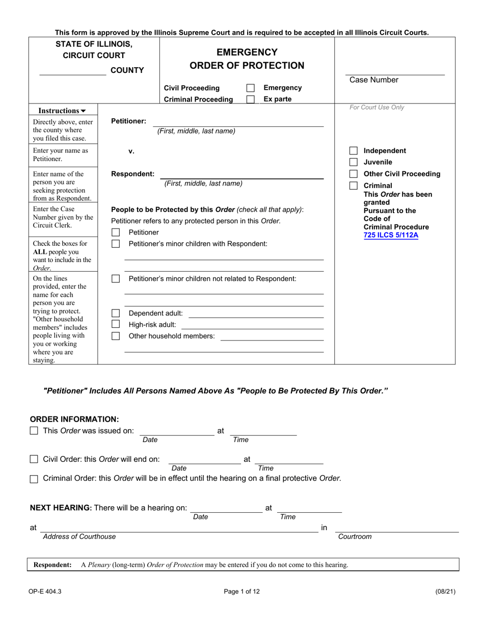 Form OP-E404.3 Emergency Order of Protection - Illinois, Page 1