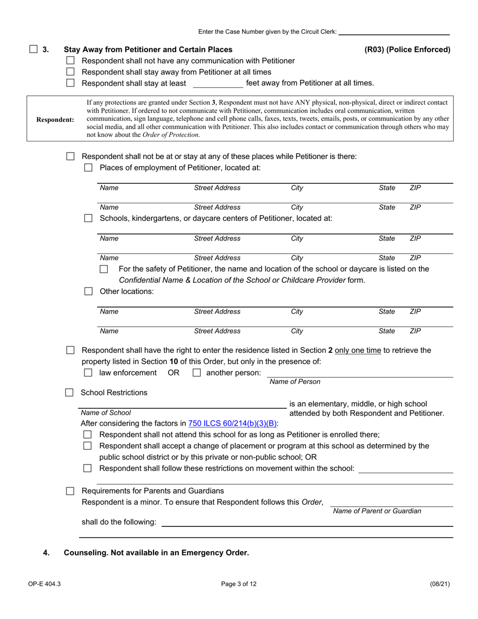 Form OP-E404.3 Emergency Order of Protection - Illinois, Page 3