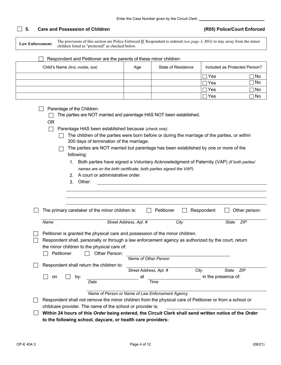 Form OP-E404.3 Emergency Order of Protection - Illinois, Page 4