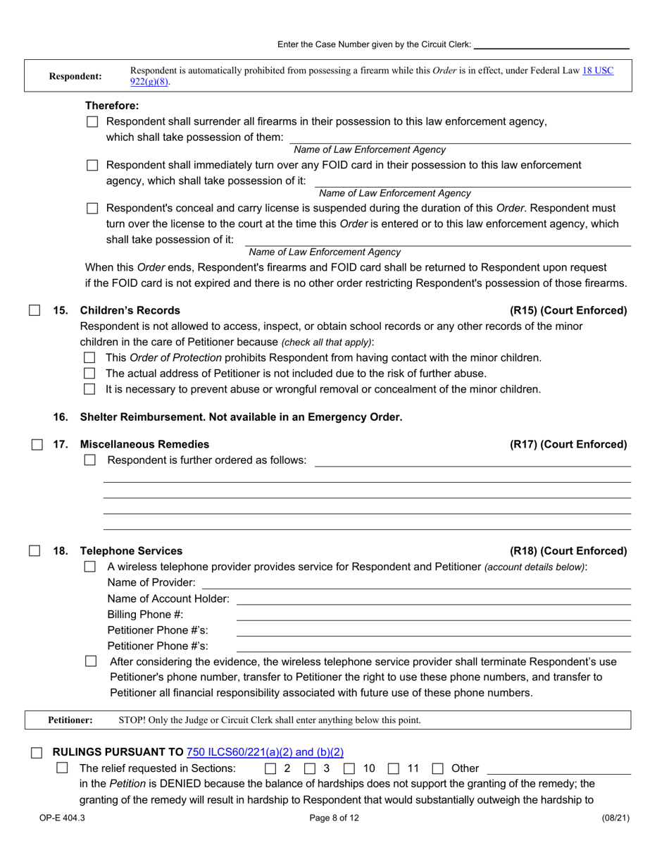 Form OP-E404.3 Emergency Order of Protection - Illinois, Page 8