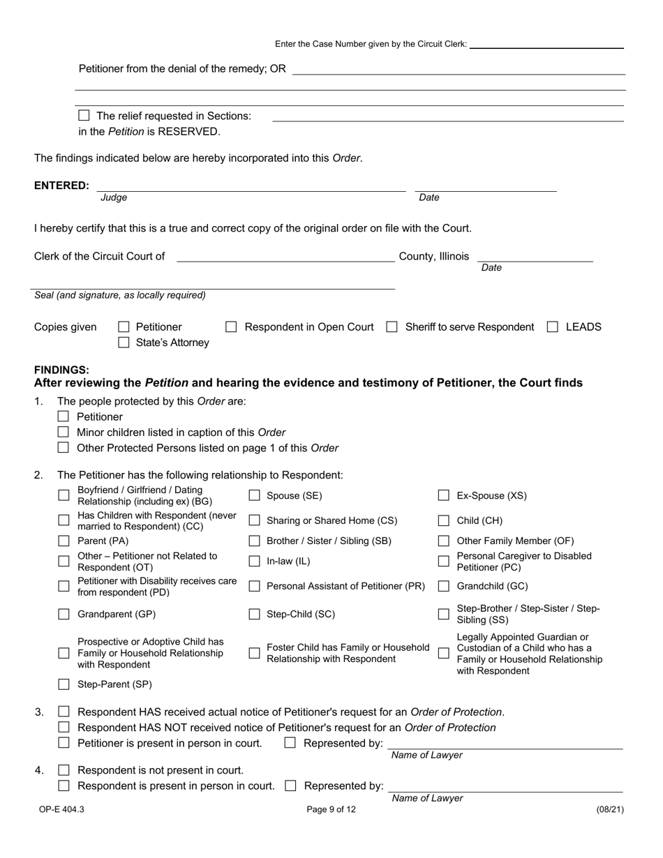 Form OP-E404.3 Emergency Order of Protection - Illinois, Page 9
