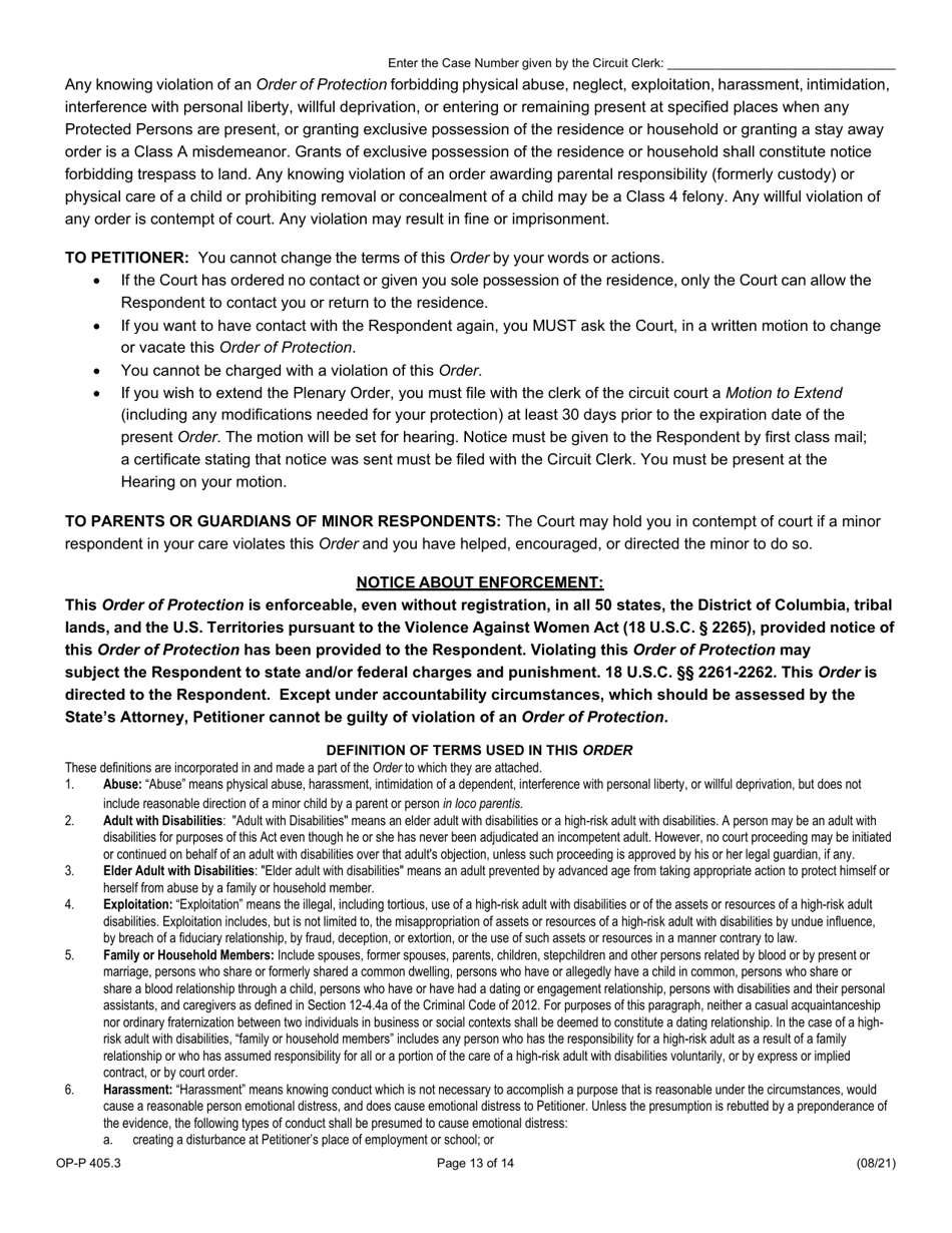 Form OP-P405.3 Order of Protection - Illinois, Page 13