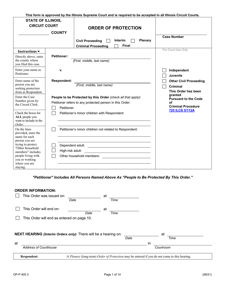 Form OP-P405.3 Order of Protection - Illinois, Page 1