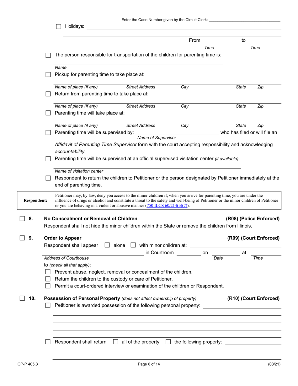Form OP-P405.3 Order of Protection - Illinois, Page 6