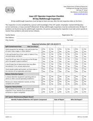 DNR Form 542-0398 Iowa Ust Operator Inspection Checklist 30 Day Walkthrough Inspection - Iowa