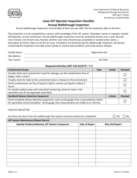 Document preview: DNR Form 542-0399 Iowa Ust Operator Inspection Checklist - Annual Walkthrough Inspection - Iowa