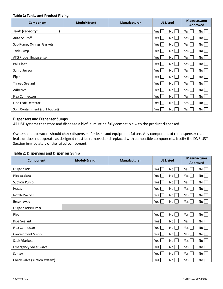 DNR Form 542-1336 Underground Storage Tank System Checklist for Equipment Compatibility With Biofuels (Greater Than 10% Ethanol or 20% Biodiesel by Volume) - Iowa, Page 2