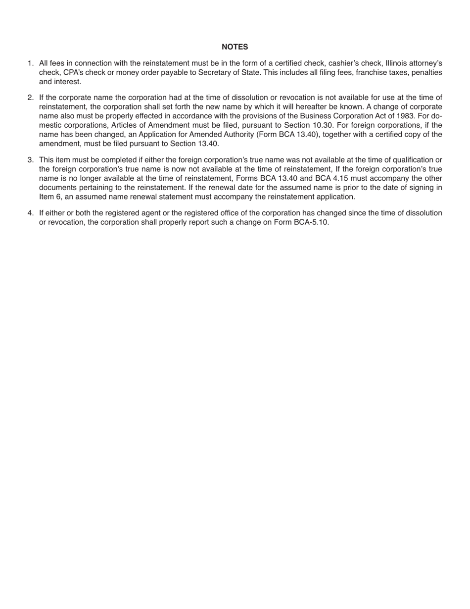 Form BCA12.45 / 13.6 Application for Reinstatement Domestic / Foreign Corporations - Illinois, Page 2