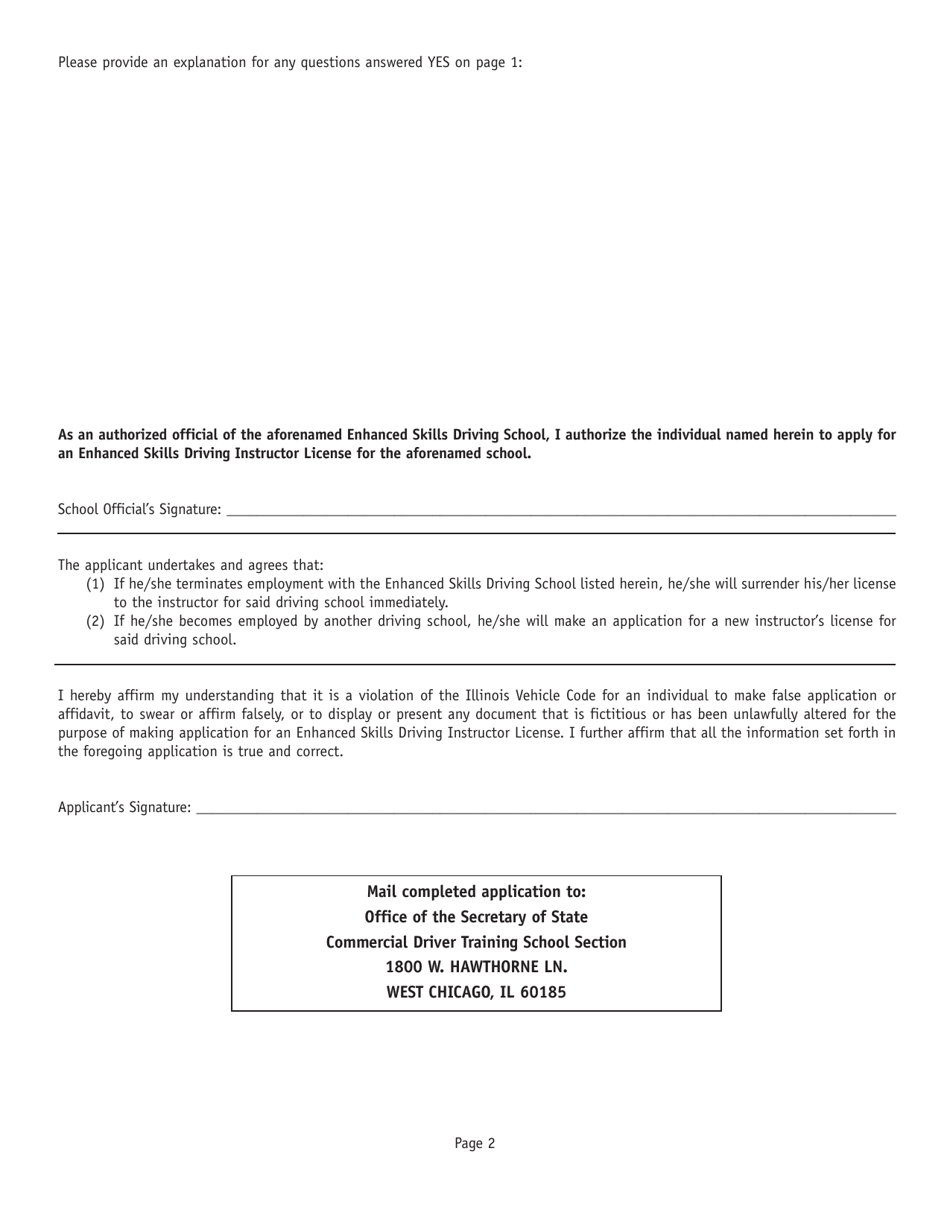 Form DSD CDTS103 Application for Enhanced Skills Driving Instructor License - Illinois, Page 2