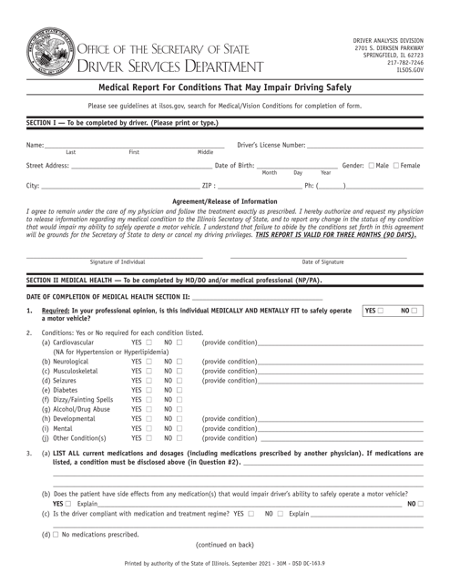 Form DSD DC163 Download Fillable PDF Or Fill Online Medical Report For 