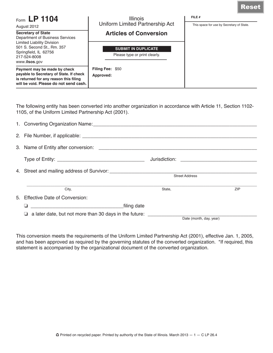 Form LP1104 Articles of Conversion - Illinois, Page 1