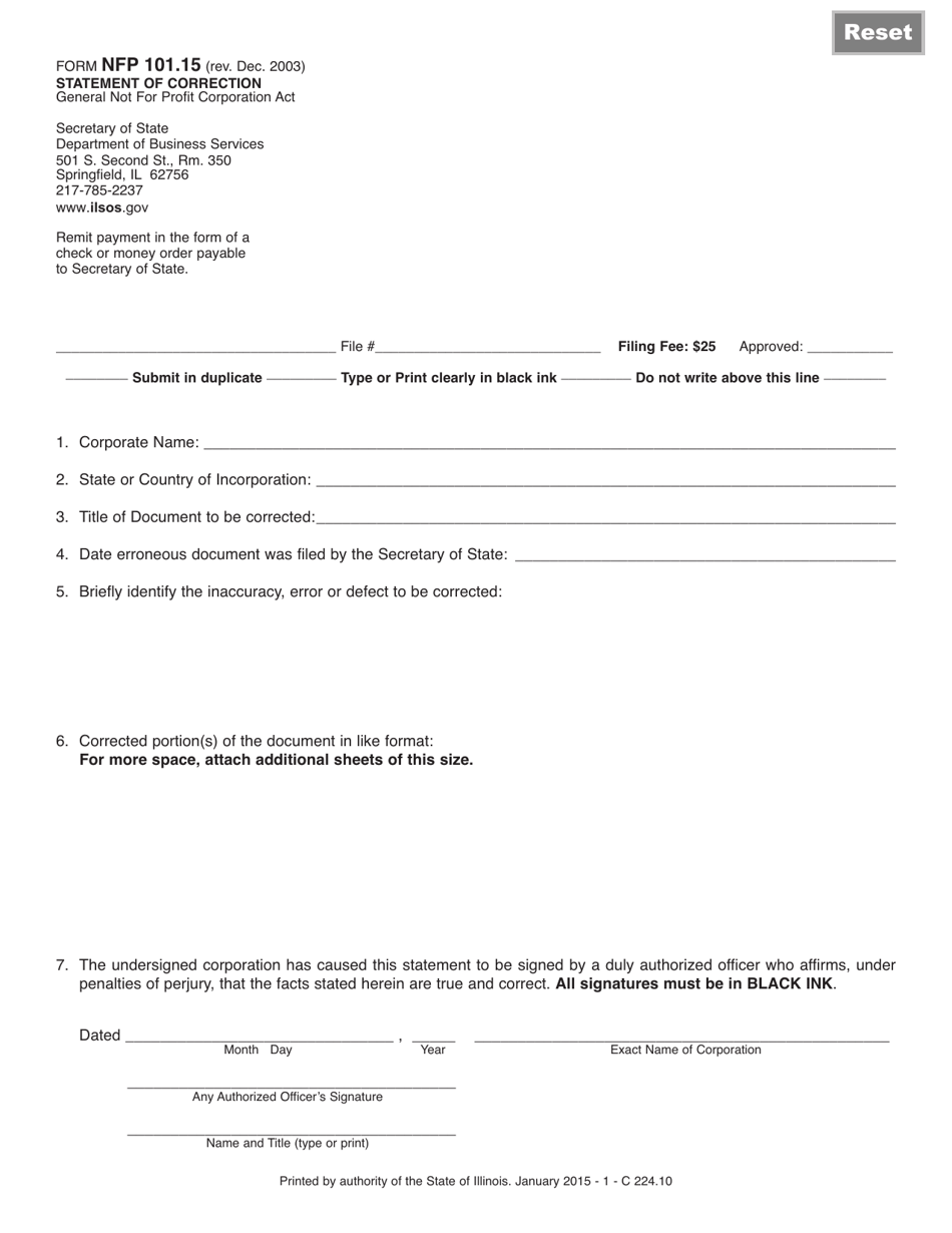 Form NFP101.15 - Fill Out, Sign Online and Download Fillable PDF ...