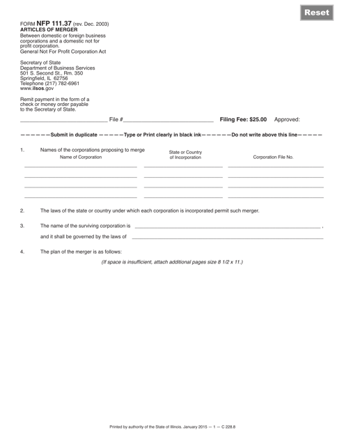 Form NFP111.37 Articles of Merger - Illinois