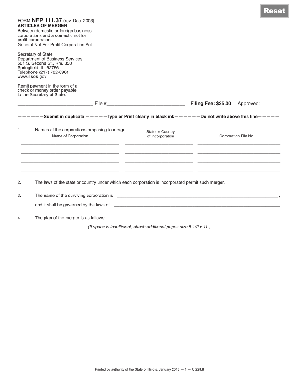 Form NFP111.37 Articles of Merger - Illinois, Page 1