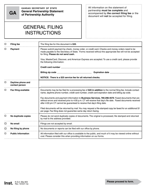 Form GA General Partnership Statement of Partnership Authority - Kansas