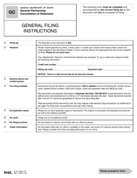Form GC &quot;General Partnership Cancellation of Statement&quot; - Kansas