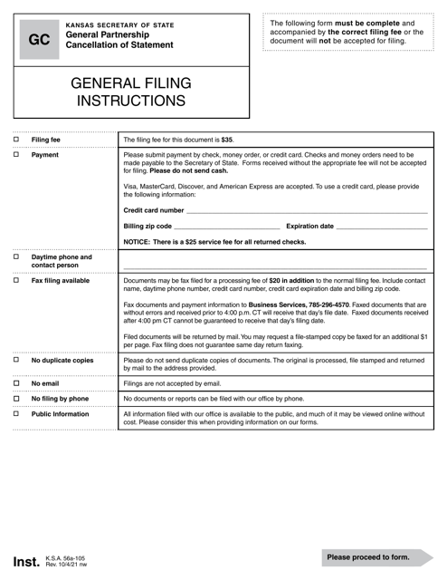 Form GC General Partnership Cancellation of Statement - Kansas
