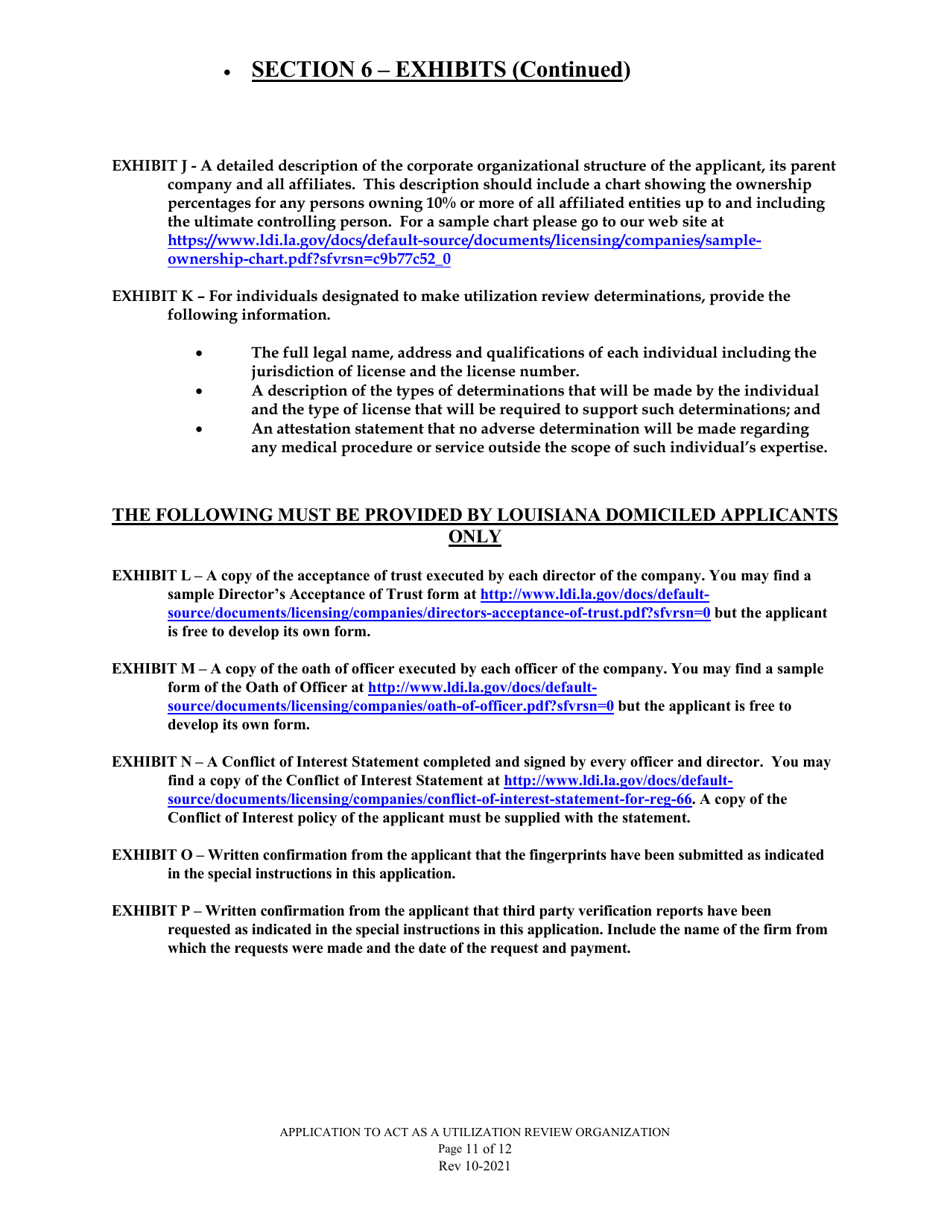 Application to Act as a Utilization Review Organization in the State of Louisiana - Louisiana, Page 11