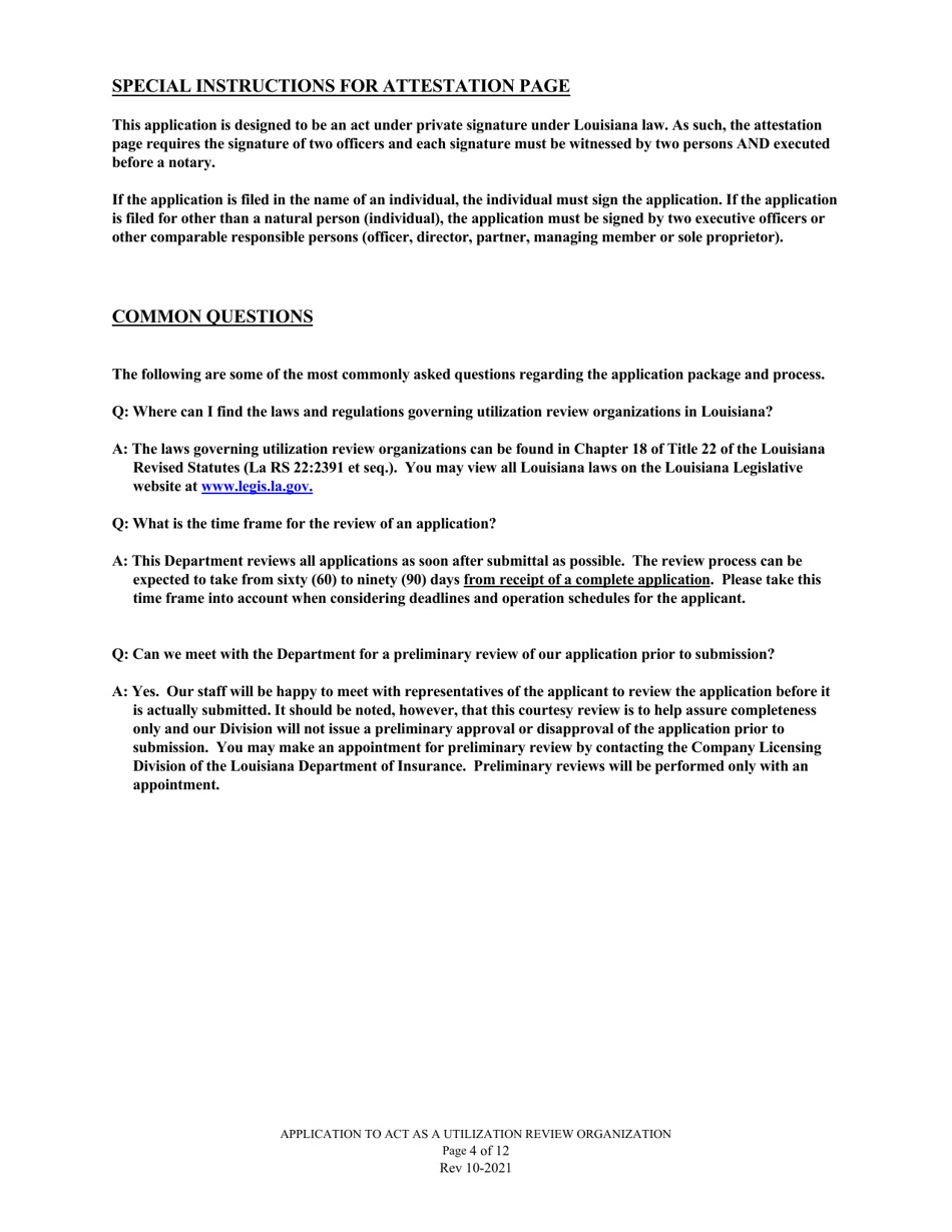 Application to Act as a Utilization Review Organization in the State of Louisiana - Louisiana, Page 4