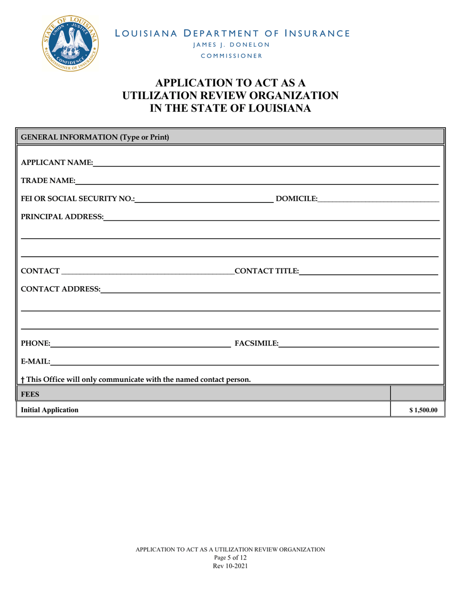 Application to Act as a Utilization Review Organization in the State of Louisiana - Louisiana, Page 5