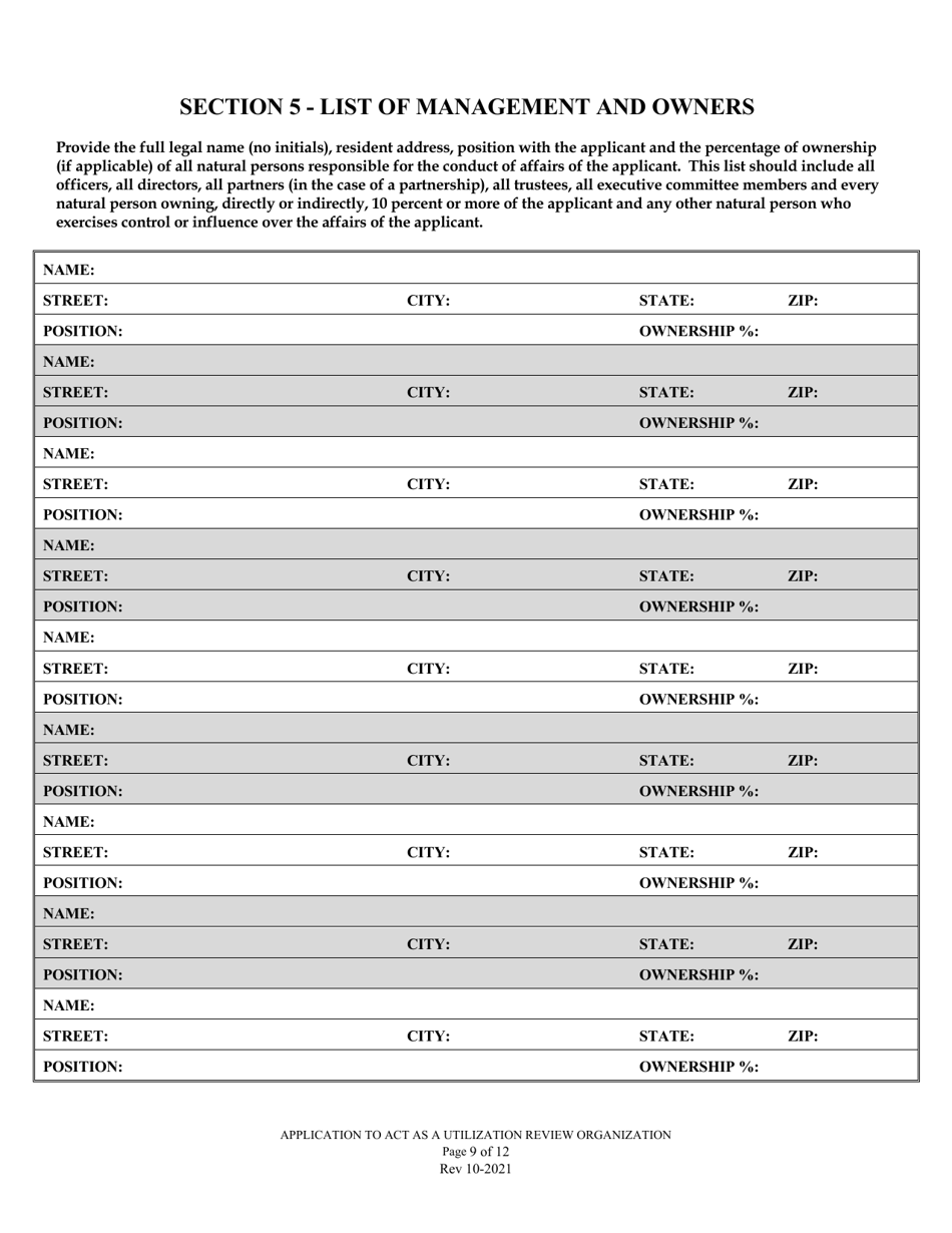 Application to Act as a Utilization Review Organization in the State of Louisiana - Louisiana, Page 9