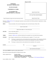 Document preview: Form MBCA-3-CRA Statement of Appointment or Change of Commercial Clerk - Maine