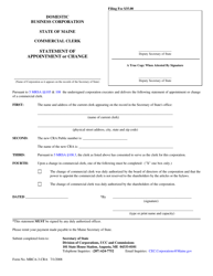 Form MBCA-3-CRA Statement of Appointment or Change of Commercial Clerk - Maine