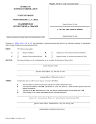 Document preview: Form MBCA-3-NCRA Statement of Appointment or Change of Noncommercial Clerk - Maine