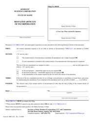 Form MBCA-6A &quot;Restated Articles of Incorporation&quot; - Maine