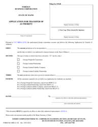 Document preview: Form MBCA-12C Application for Transfer of Authority - Maine