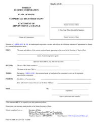 Form MBCA-12D-CRA Statement of Appointment or Change of Commercial Registered Agent - Maine