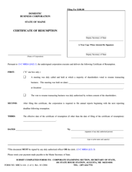 Document preview: Form MBCA-14A Certificate of Resumption - Maine