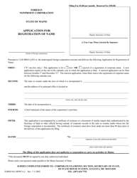 Form MNPCA-2 &quot;Application for Registration of Name&quot; - Maine