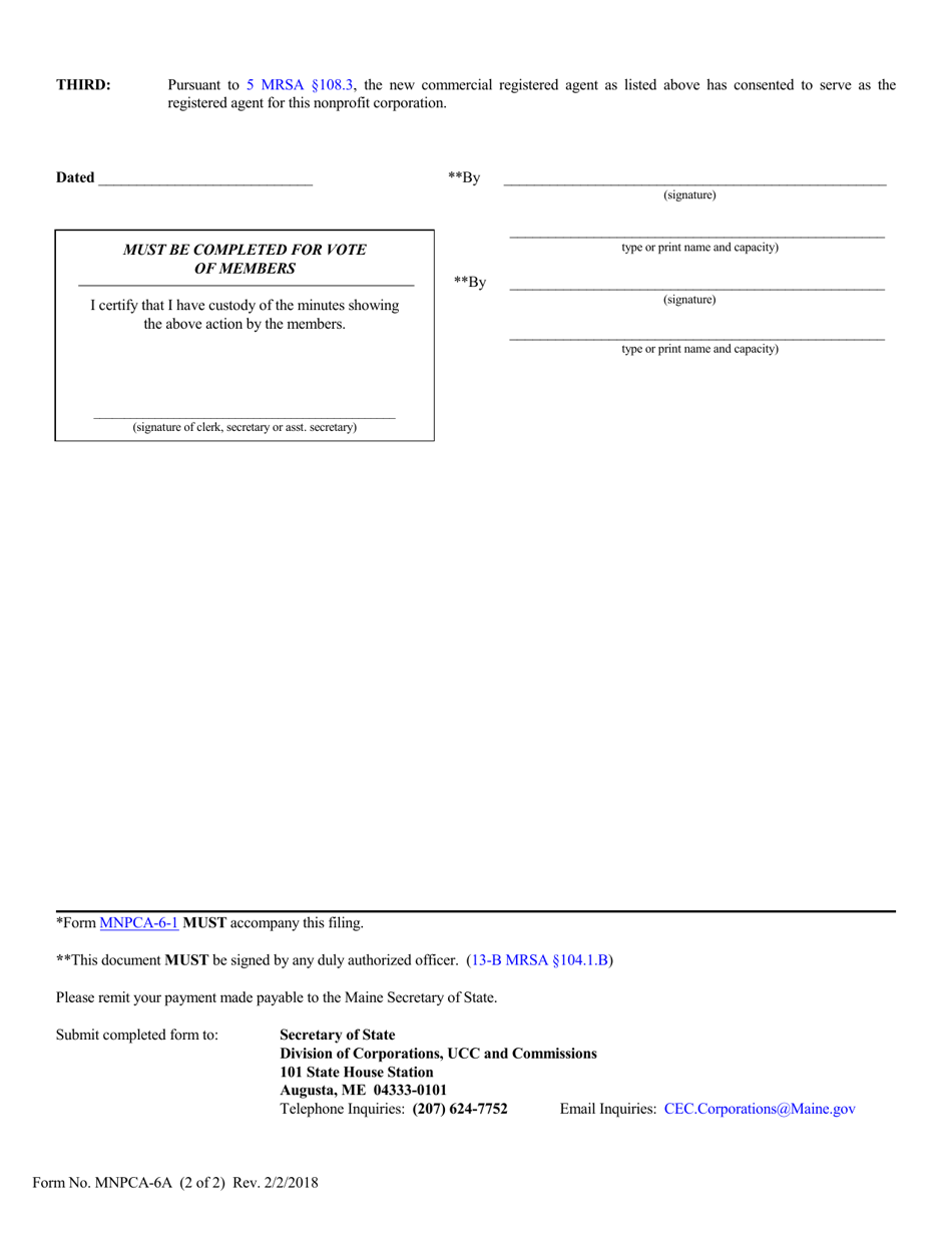 Form MNPCA-6A Restated Articles of Incorporation - Maine, Page 2