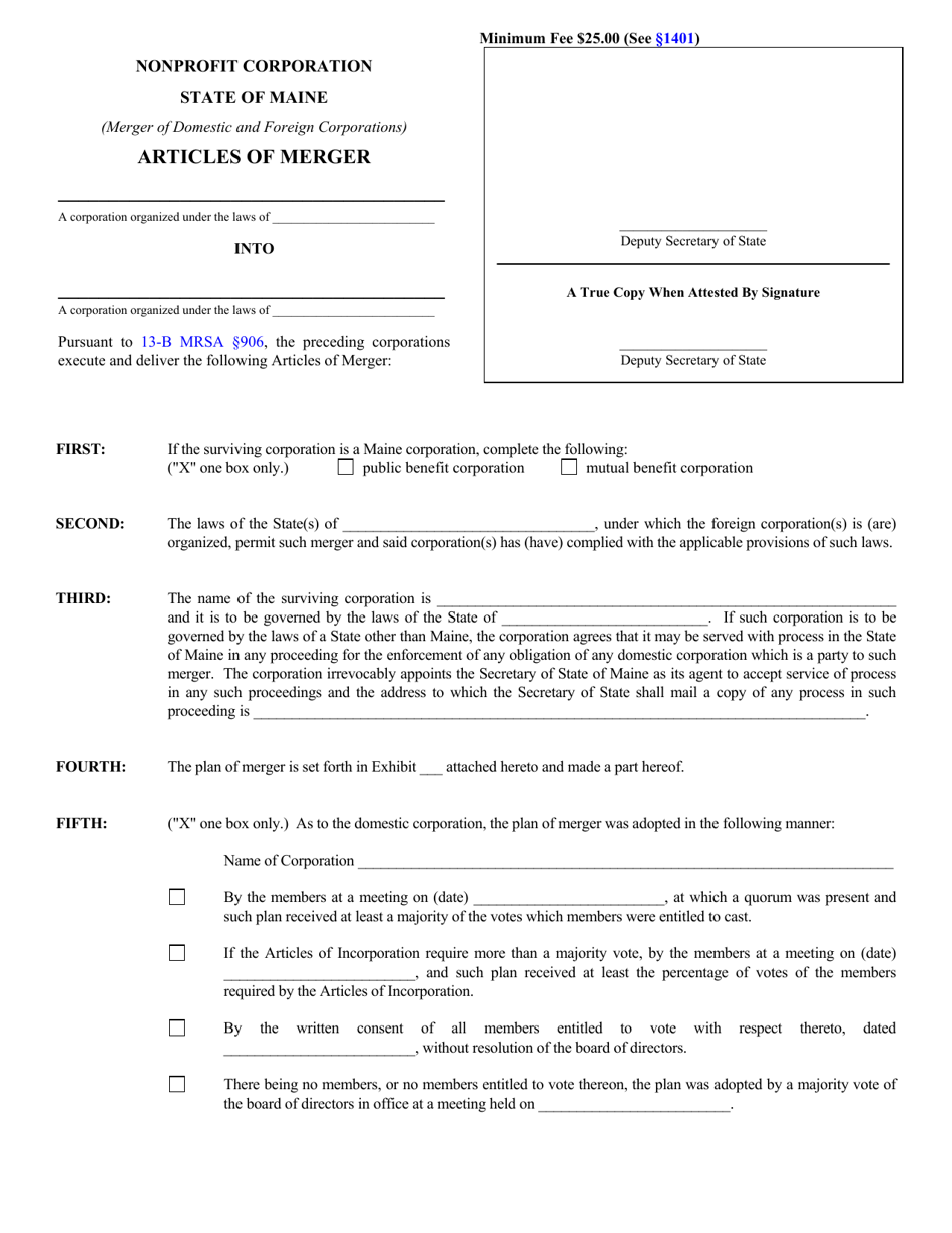 Form MNPCA-10C Articles of Merger - Maine, Page 1