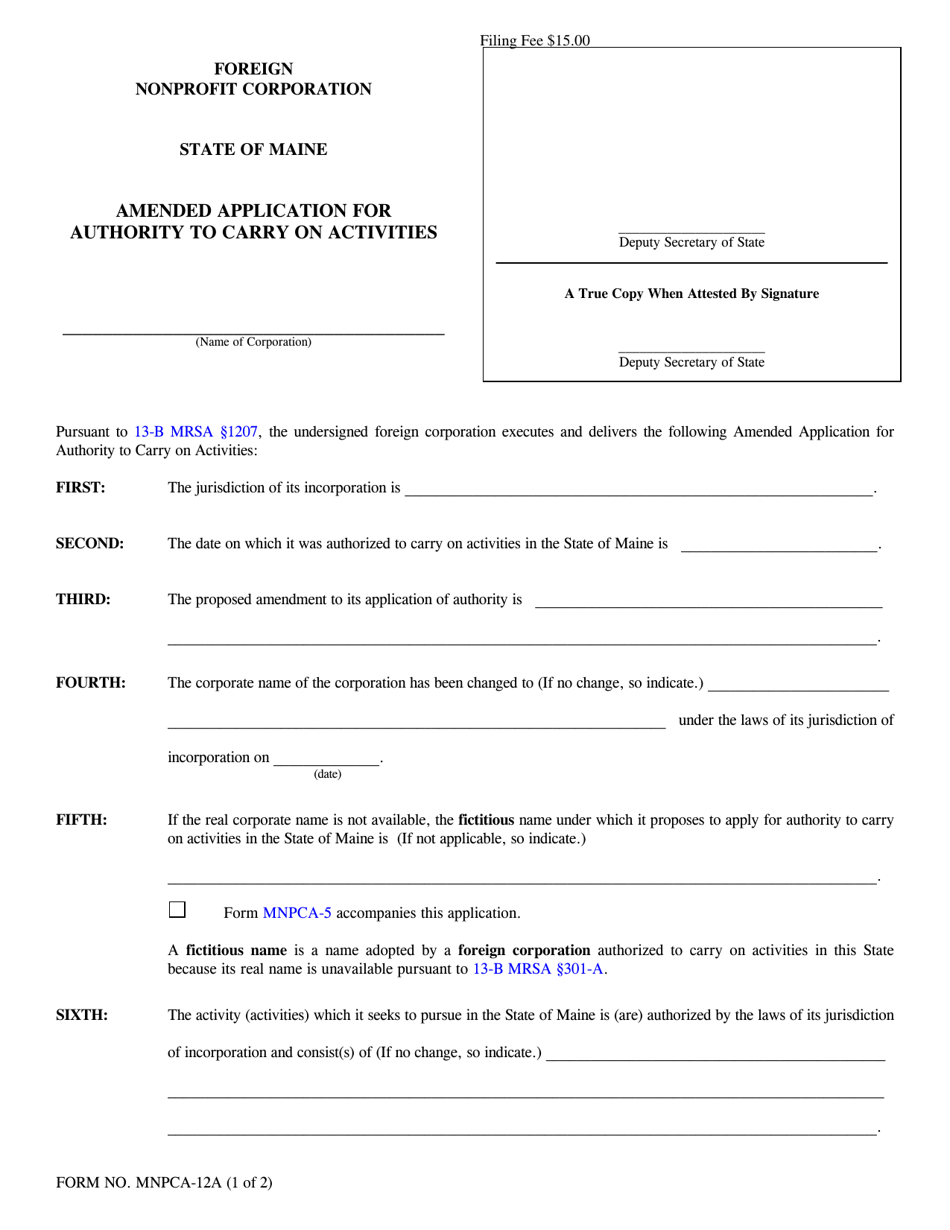 Form MNPCA-12A Download Fillable PDF or Fill Online Amended Application ...