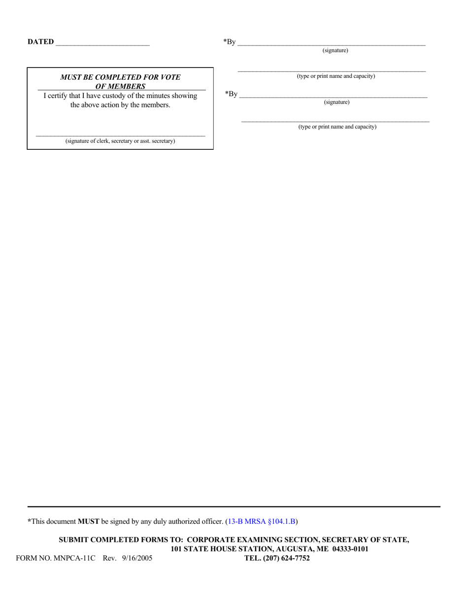 Form MNPCA-11C Statement of Revocation of Voluntary Dissolution Proceedings (Vote of Members or Directors) - Maine, Page 2