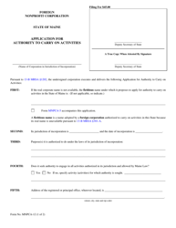 Document preview: Form MNPCA-12 Application for Authority to Carry on Activities - Maine