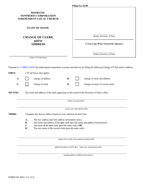Form MLC-3 Change of Clerk and/or Address - Maine