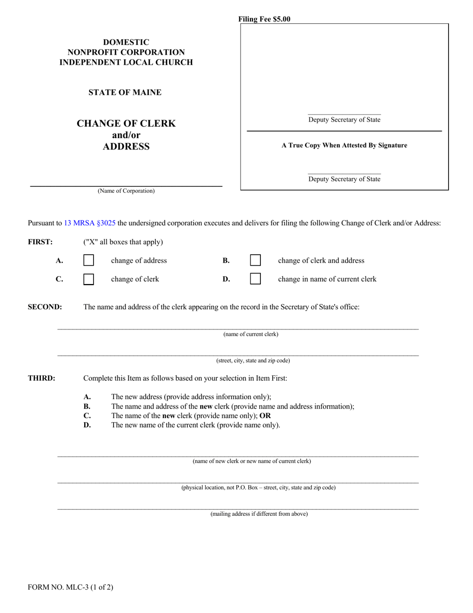 Form MLC3 Download Fillable PDF or Fill Online Change of Clerk and/or