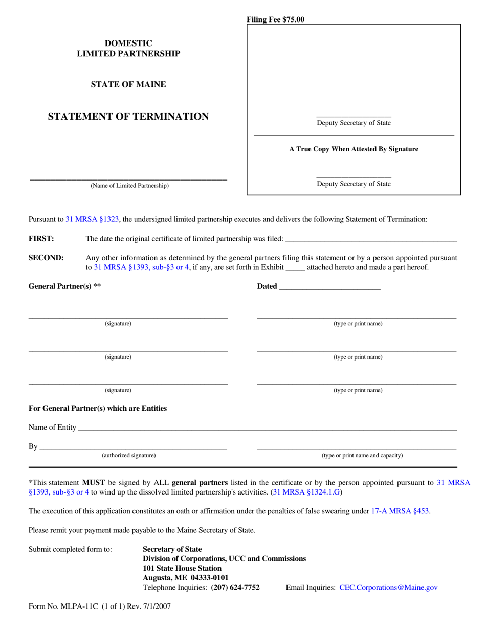 Form MLPA-11C Statement of Termination - Maine, Page 1