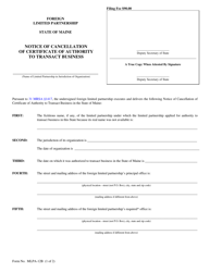 Document preview: Form MLPA-12B Notice of Cancellation of Certificate of Authority to Transact Business - Maine