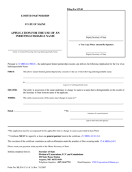 Document preview: Form MLPA-15 Application for the Use of an Indistinguishable Name - Maine