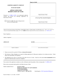 Form MLLC-1 &quot;Application for Reservation of Name&quot; - Maine